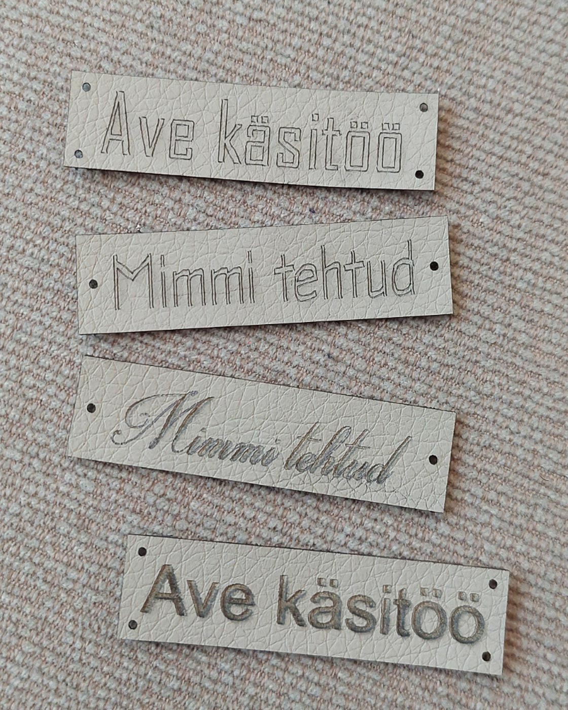 Beež kunstnahast eritellimus silt oma logo või kujundusega